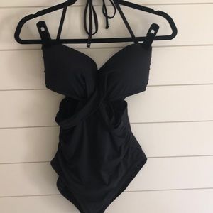 Black one piece swimsuit, strapless LOFT Beach NWT